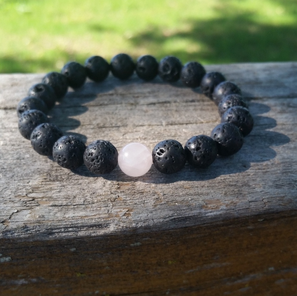 - Men's Rose Quartz and Lava rock bracelet.